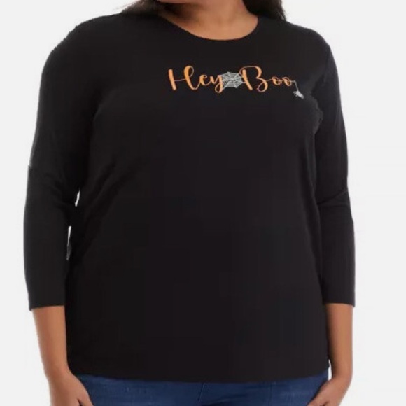 Women Halloween “HEY BOO” Autumn Fall Black Soft Shirt Sz XL NWT - Picture 1 of 6